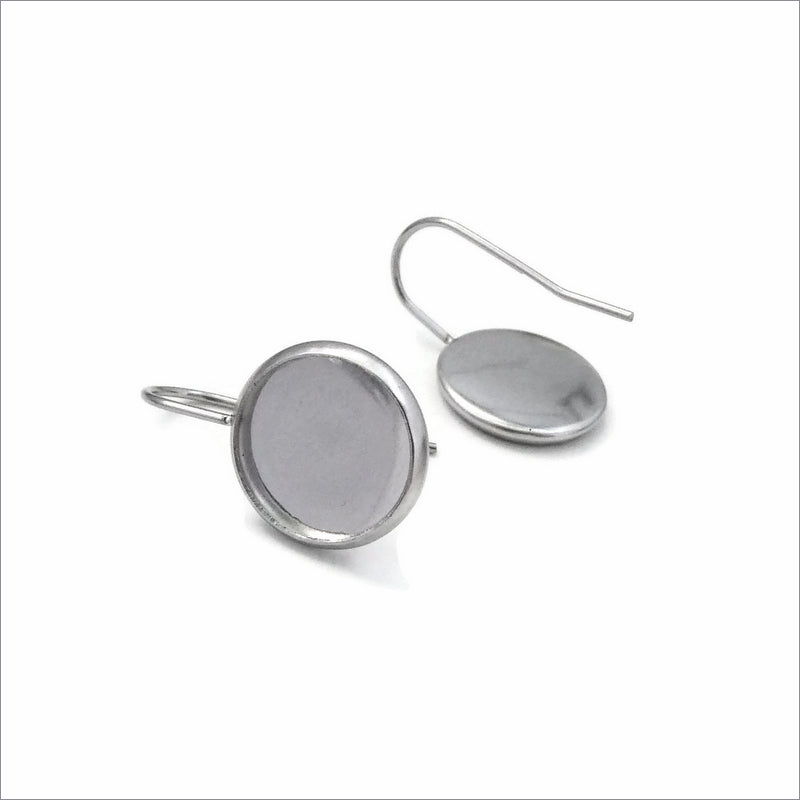5 Pairs Stainless Steel 12mm Cabochon Earring Hook Settings