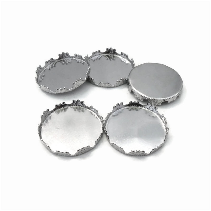10 Stainless Steel 25mm Round Cabochon Tray Crown Bezel Settings