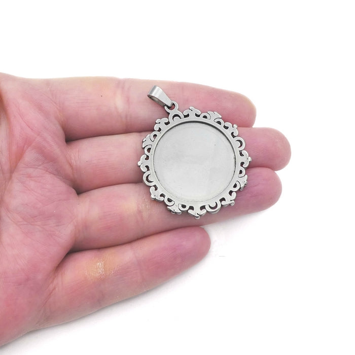Stainless Steel 25mm Round Cabochon Pendant Settings