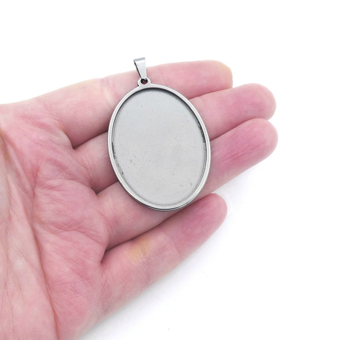 Stainless Steel 30mm x 40mm Oval Cabochon Pendant Settings