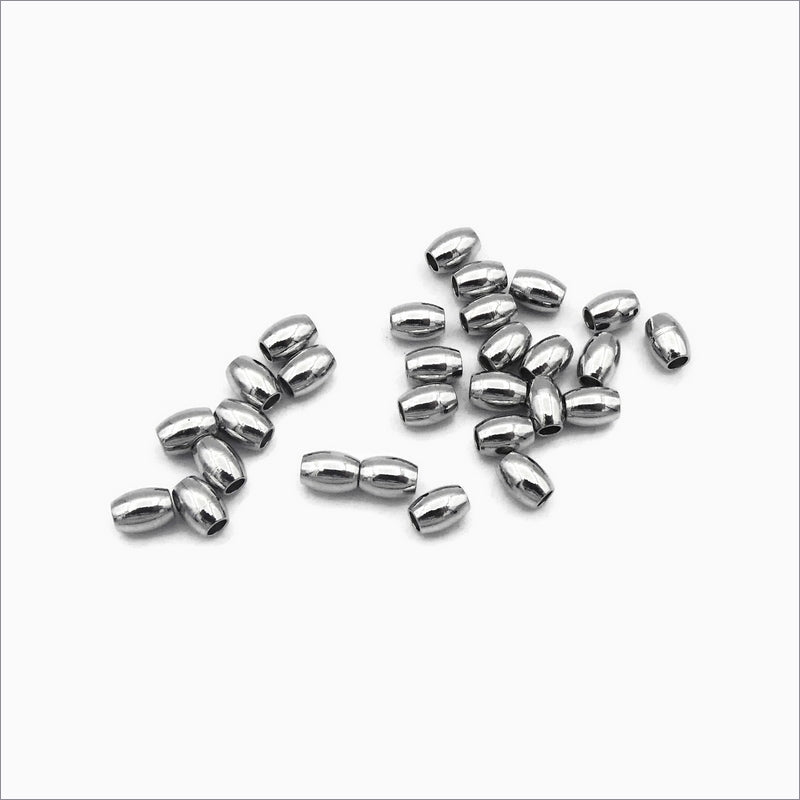 50 Stainless Steel 4mm x 3mm Rice Beads