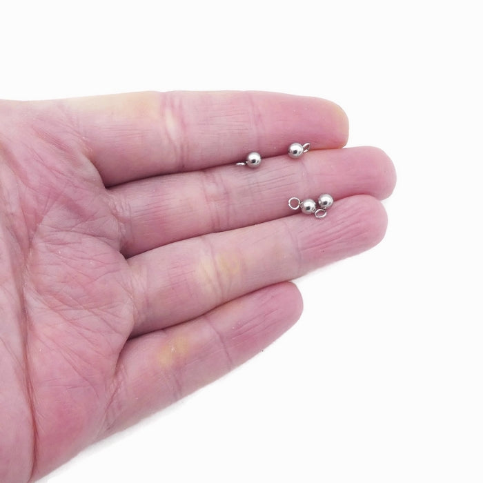 25 Stainless Steel 4mm Round Ball Charm Extender Chain Drops