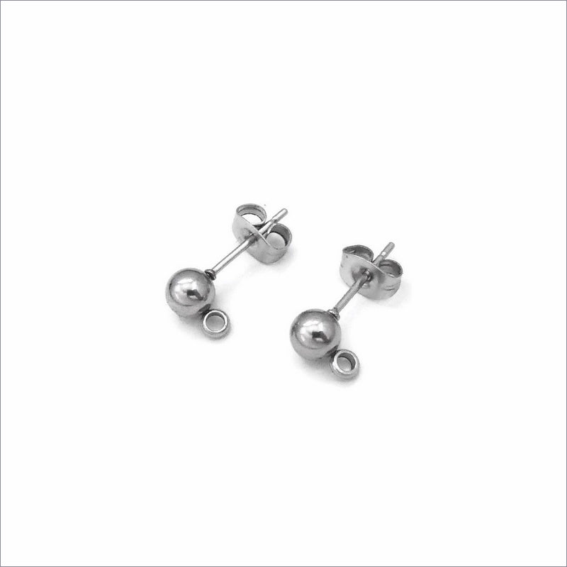 10 Pairs Stainless Steel 5mm Ball Stud Earrings with Loop