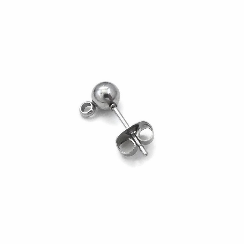 10 Pairs Stainless Steel 5mm Ball Stud Earrings with Loop