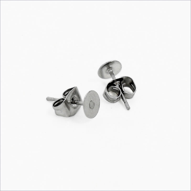 5mm Pad Stainless Steel Earring Stud Settings with Backings