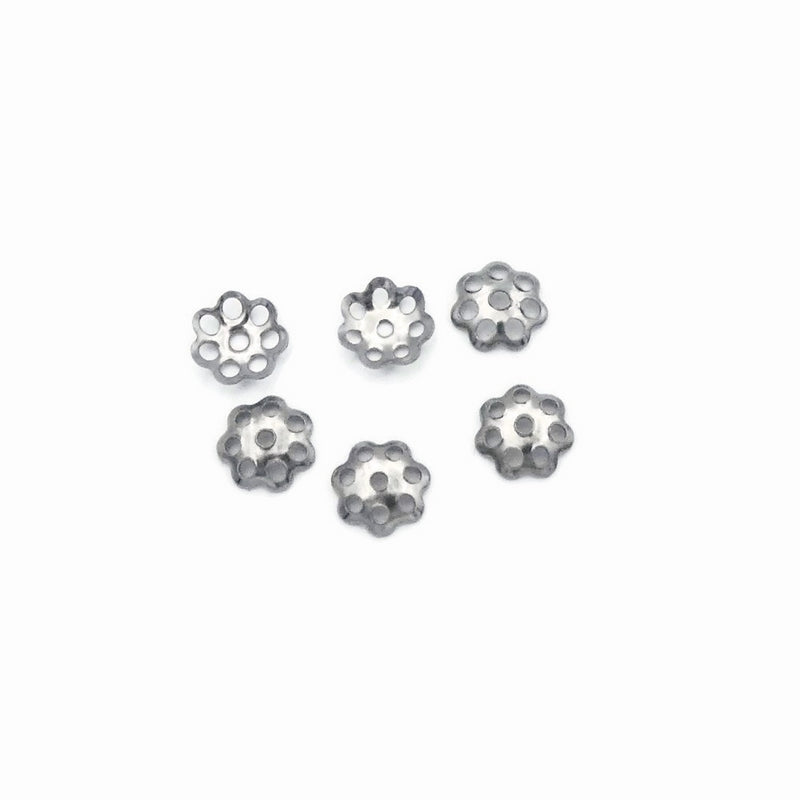 100 Stainless Steel 6mm Filigree Flower Bead Caps