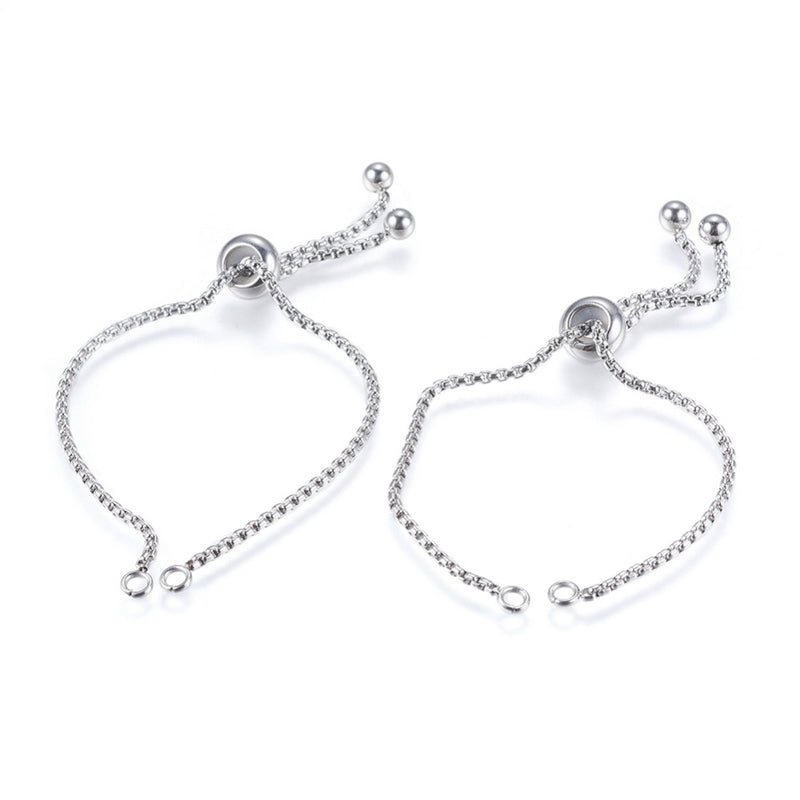 2 Stainless Steel Adjustable Rolo Chain Bracelet Blanks with Sliders