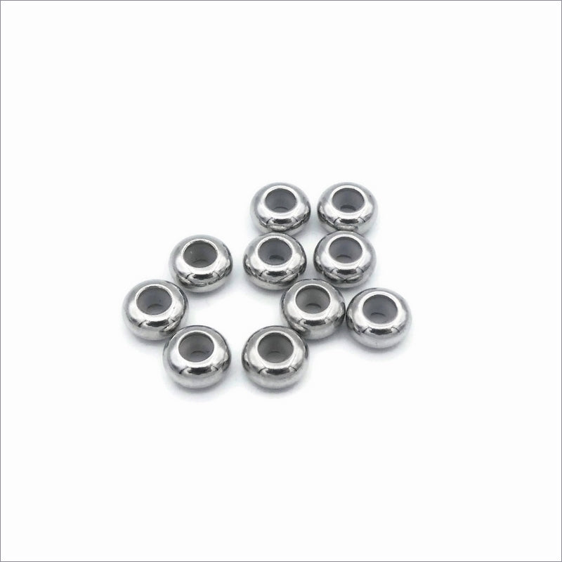 10 Stainless Steel 8mm Rondelle Slider Beads with Rubber Inserts