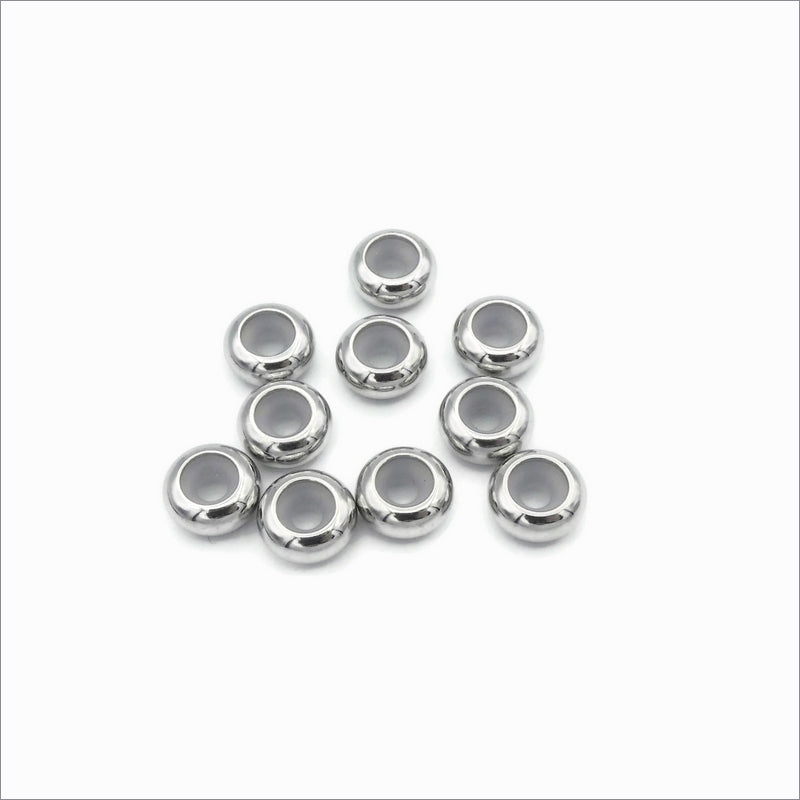 10 Stainless Steel 10mm Rondelle Slider Beads with Rubber Inserts