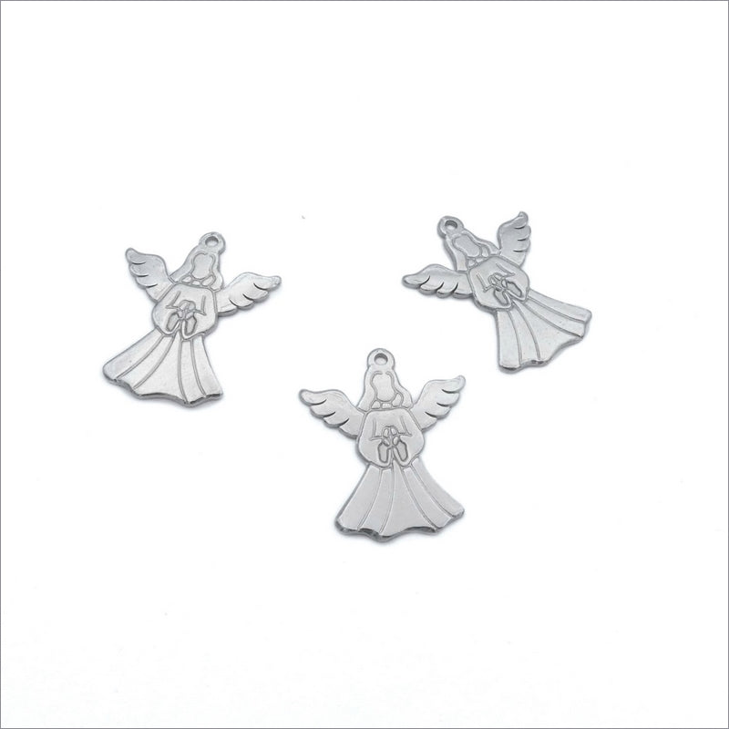 10 Small Stainless Steel Etched Angel Charms