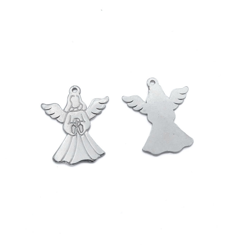 10 Small Stainless Steel Etched Angel Charms