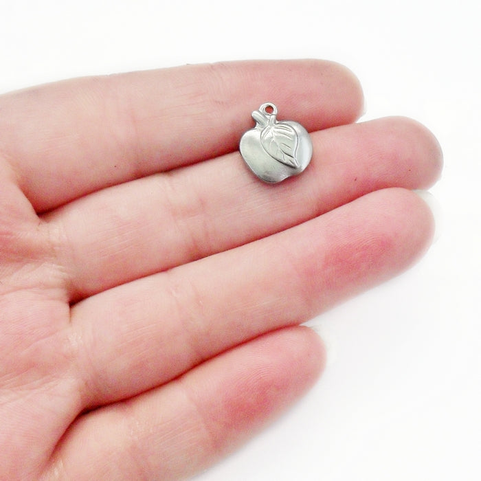 5 Solid Stainless Steel Apple Charms