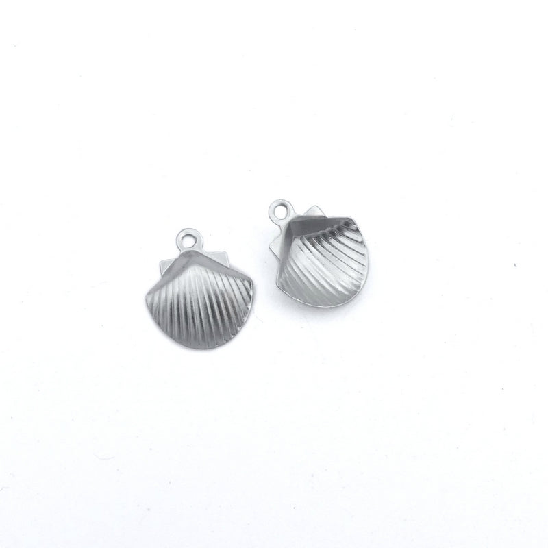 50 Stainless Steel Thin Filigree Clam Shell Charm Stampings