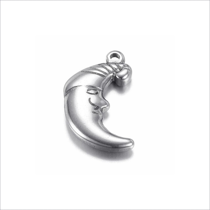 5 Solid Stainless Steel Sleeping Crescent Moon Charms