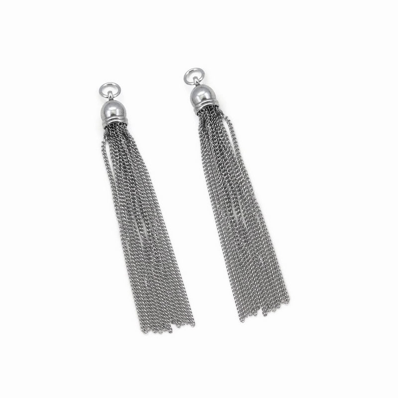 Long Stainless Steel Curb Chain Tassel Pendant