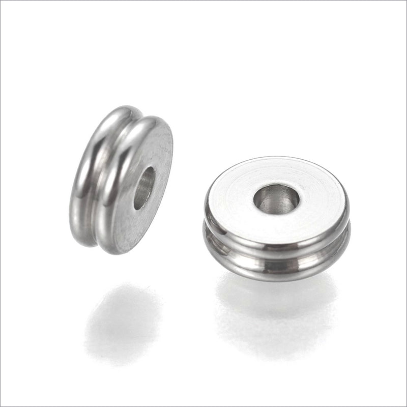 50 Stainless Steel 6mm Ridged Flat Round Disc Spacer Rondelle Beads