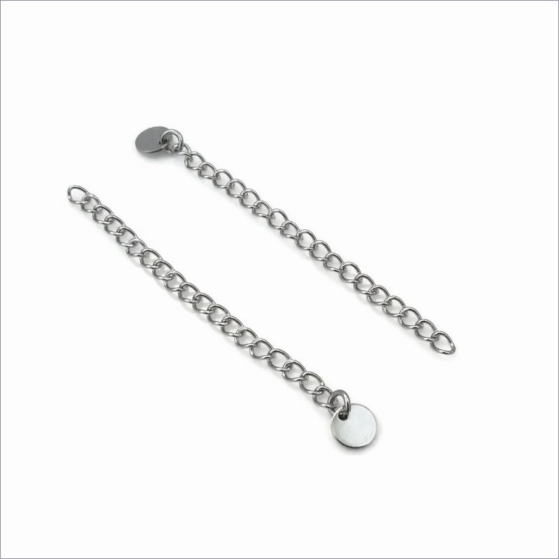 10 Stainless Steel Extender Chains with 6mm Round Tag Charm
