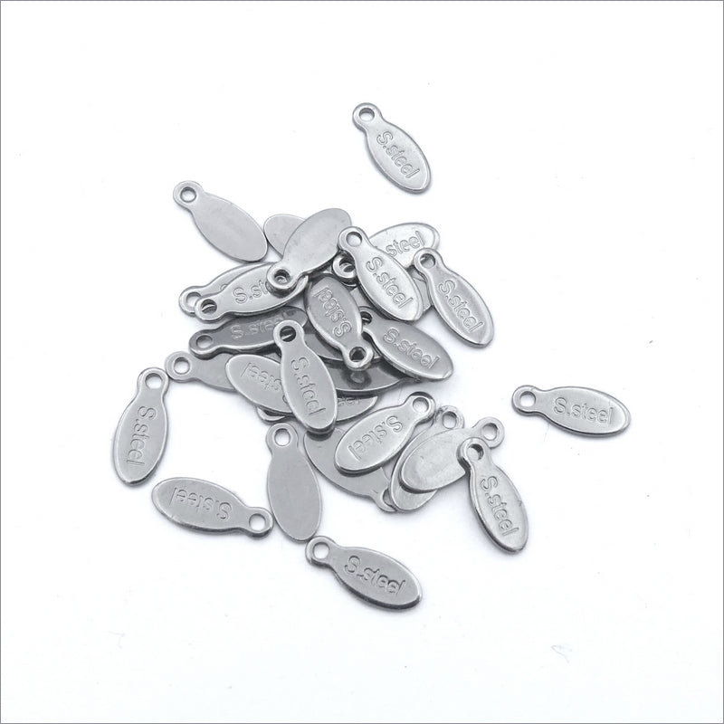 50 Stainless Steel Small Oval Extender Chain Charm Tags Stamped S. Steel