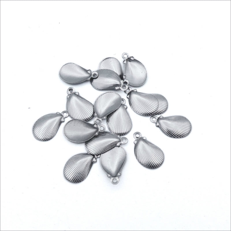 50 Stainless Steel Thin Filigree Cockle Shell Charm Stampings