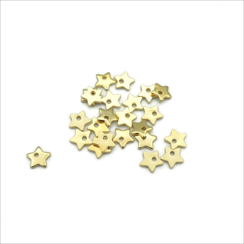 25 Gold Tone Stainless Steel 6mm Star Charms