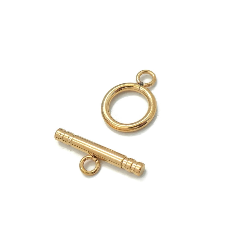 2 Stainless Steel Gold Tone Ridged Bar Toggle Clasps