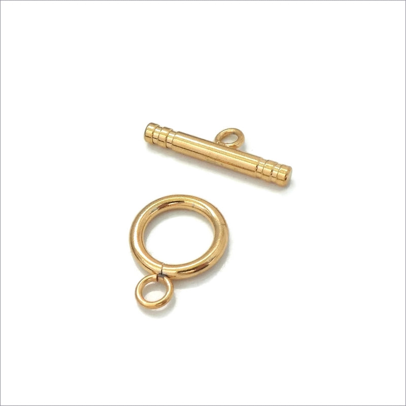 2 Stainless Steel Gold Tone Ridged Bar Toggle Clasps