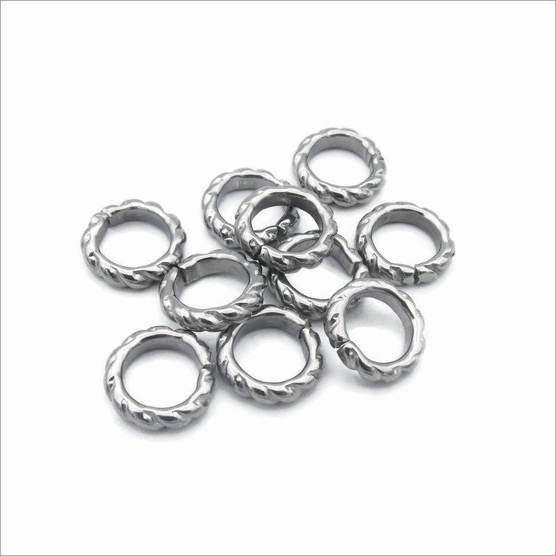15 Stainless Steel 9mm Half Round Textured Jump Rings