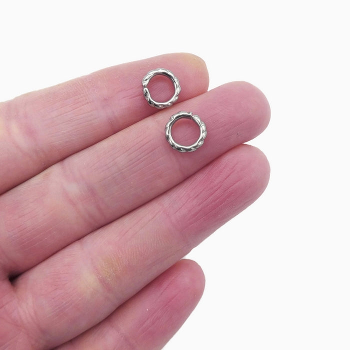 15 Stainless Steel 9mm Half Round Textured Jump Rings