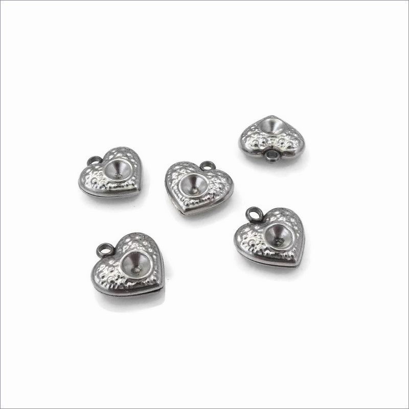 10 Stainless Steel Double-Sided Heart Rhinestone Pendant Settings