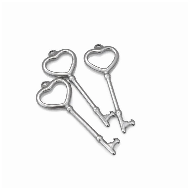 3 Stainless Steel Heart Key Pendants
