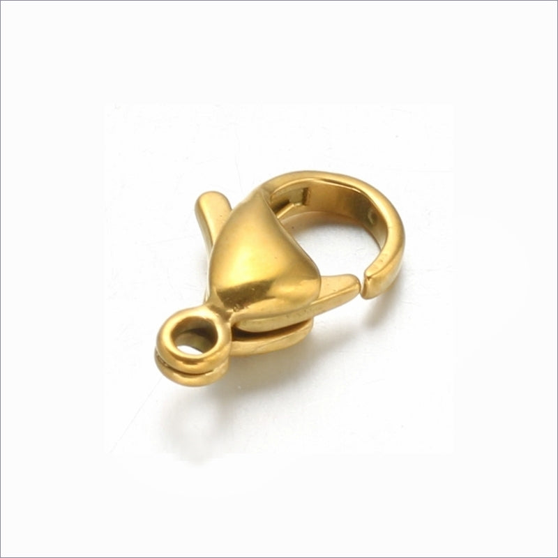 10 Stainless Steel Gold Tone 12mm Plated Lobster Claw Parrot Clasps