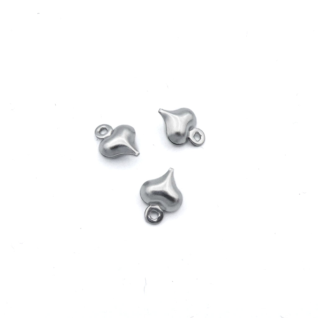 25 Hollow Stainless Steel Puffy Heart Charm Drops