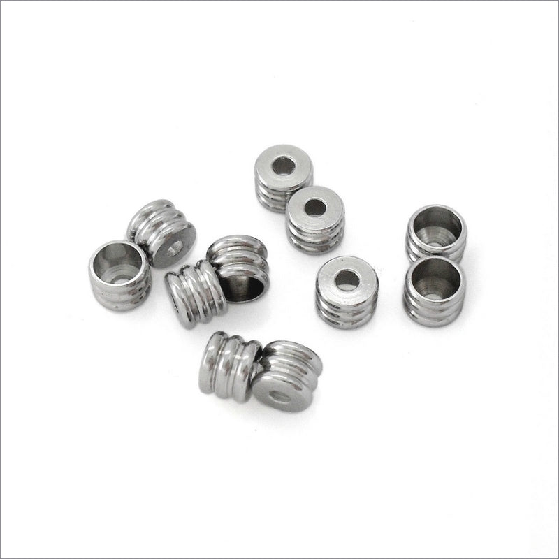 50 Stainless Steel Ridged Column Beads / End Caps