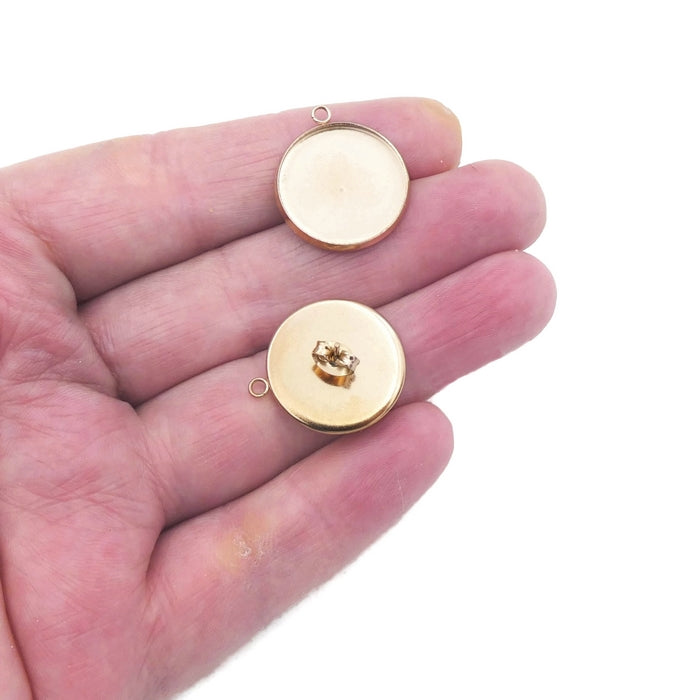 5 Pairs Rose Gold Tone 18mm Round Cabochon Stud Settings with Loops