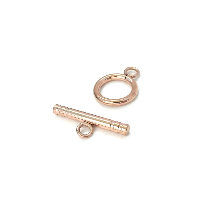 2 Stainless Steel Rose Gold Tone Ridged Bar Toggle Clasps
