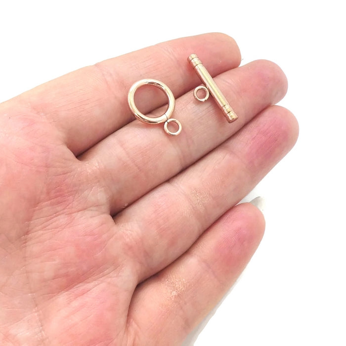 2 Stainless Steel Rose Gold Tone Ridged Bar Toggle Clasps