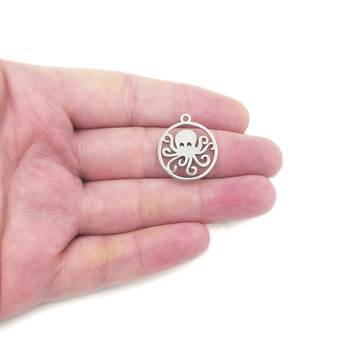 5 Stainless Steel Round Octopus Charms