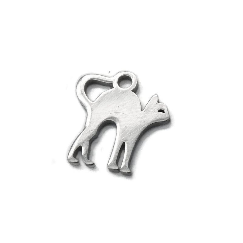 10 Small Stainless Steel Scaredy Cat Charms