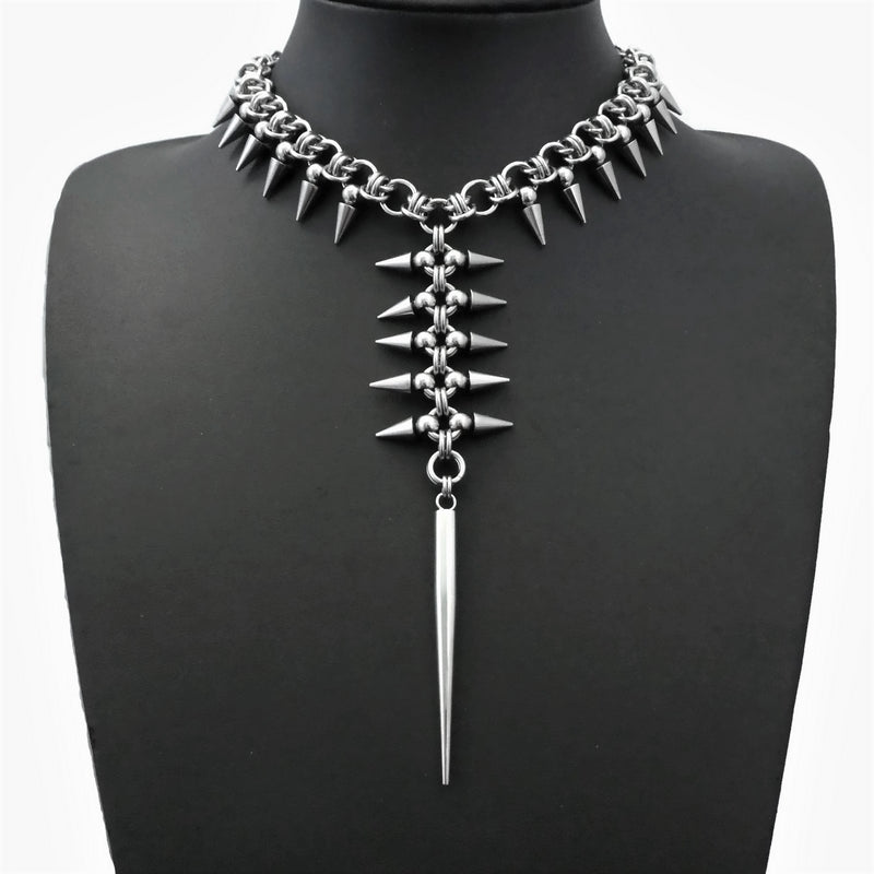 Serpent's Tail Spiked Stainless Steel Choker Necklace