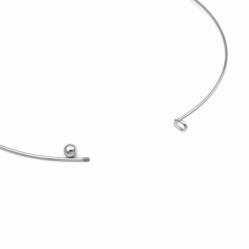 2 Stainless Steel Wire Ring Collar Necklace Blanks with Removable Ball Caps