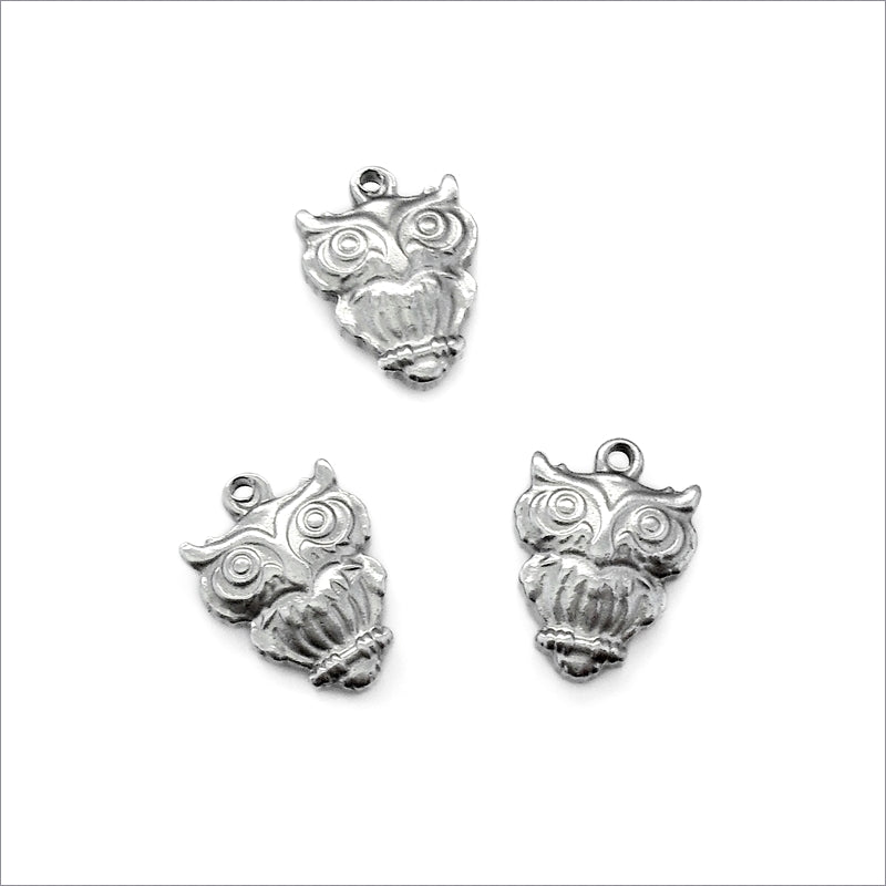 5 Solid Stainless Steel Wise Owl Charms