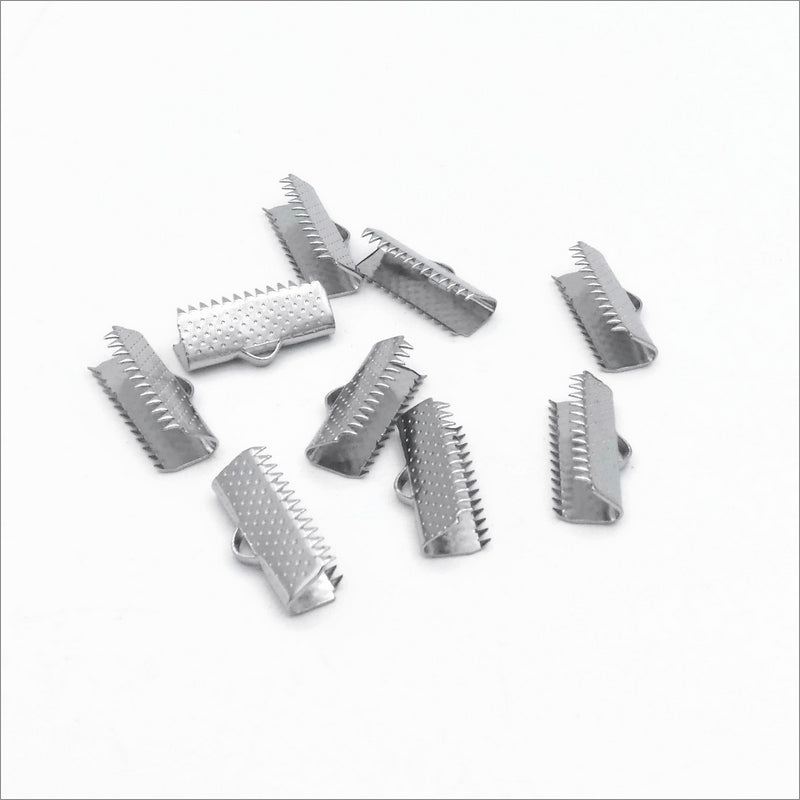 20 Stainless Steel 20mm Ribbon Crimp Ends