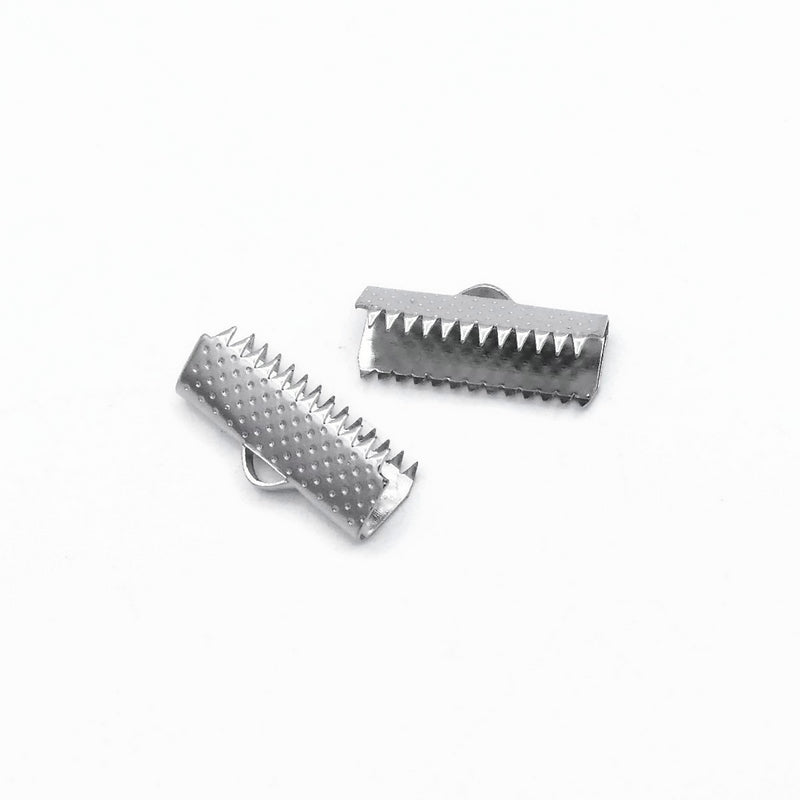 20 Stainless Steel 20mm Ribbon Crimp Ends