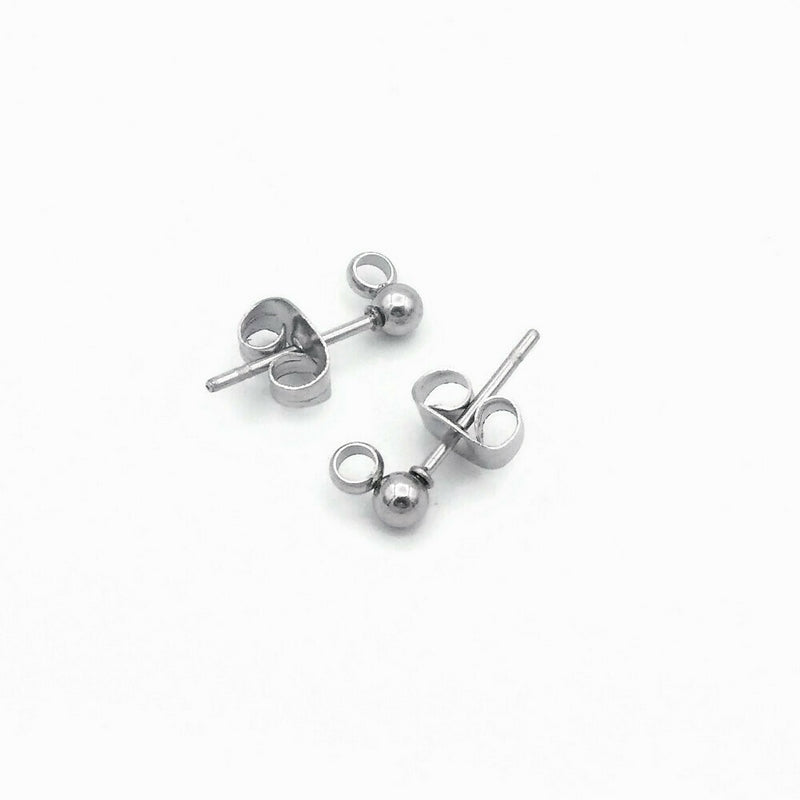 10 Pairs Stainless Steel 3mm Ball Stud Earrings with Loop