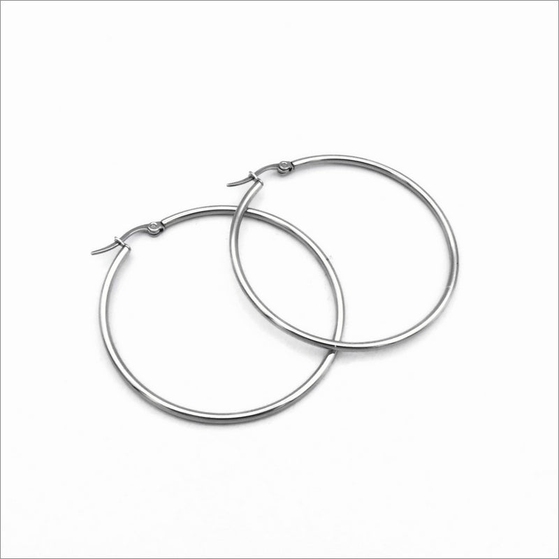 3 Pairs Stainless Steel 50mm Hoop Earrings
