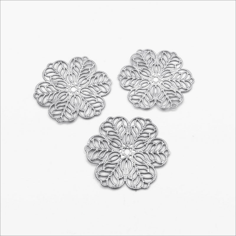 10 Stainless Steel 6 Petal Flower Filigree Stampings
