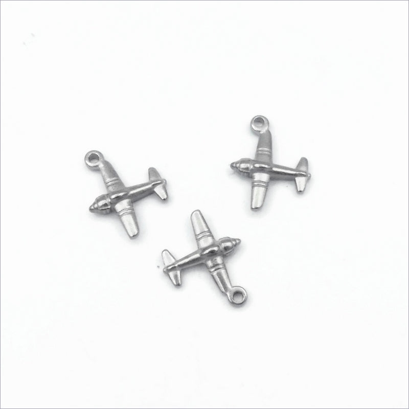 5 Small Solid Stainless Steel Aeroplane Charms