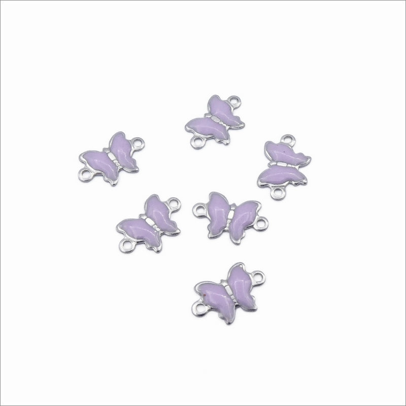 10 Small Stainless Steel & Purple Enamel Butterfly Connectors