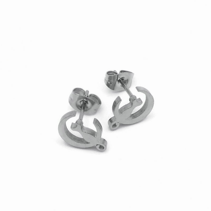 3 Pairs Stainless Steel Cat on Crescent Moon Stud Earrings