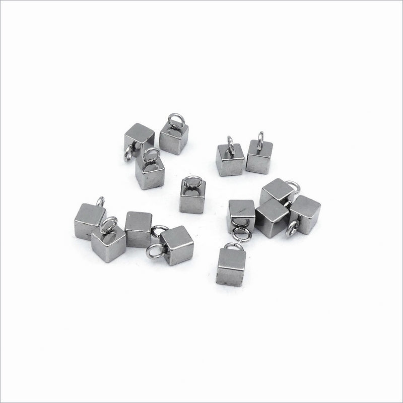 20 Stainless Steel 4mm Cube Extender Drop Charms